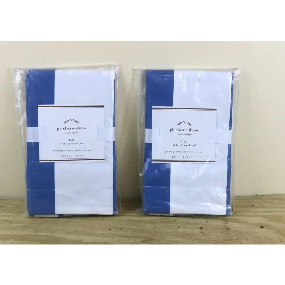 New Pottery Barn Classic 2 Shams King Stripe Organic Cotton Blend 400 Thread